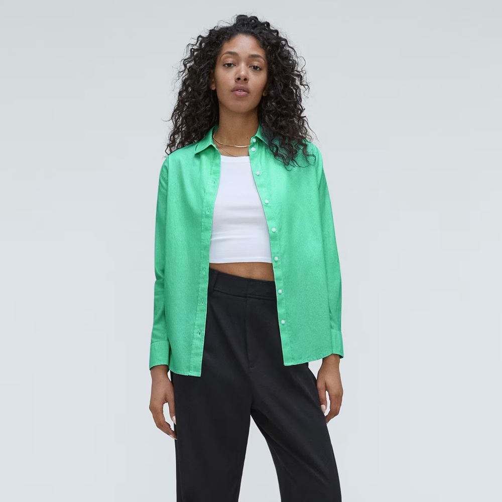 Everlane The Silky Cotton Relaxed Shirt In Mint - Picture 5 of 6